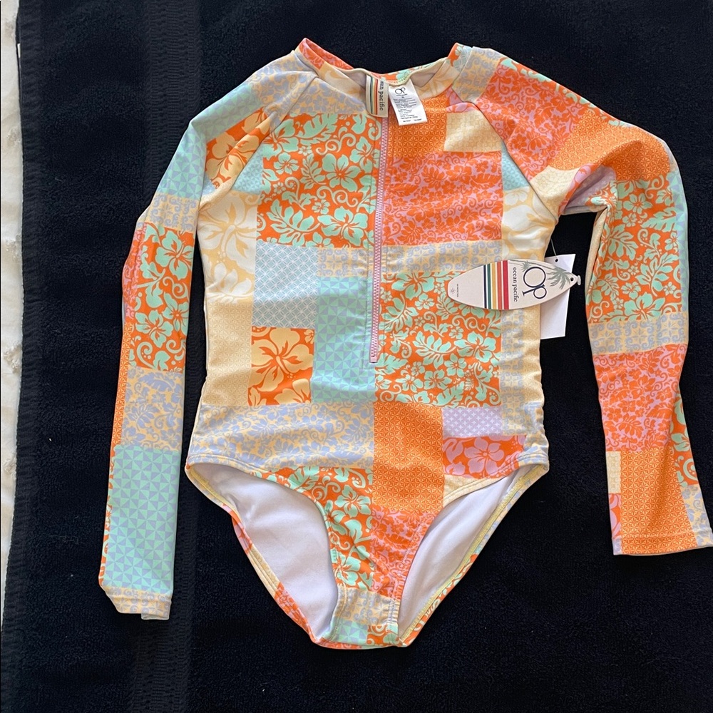 OP Kids Patchwork floral rashguard One Piece - Orange, Blue, Yellow nwt Swimsuit